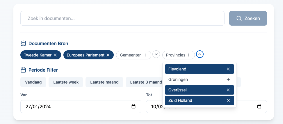 Beleidsradar filter functionaliteit