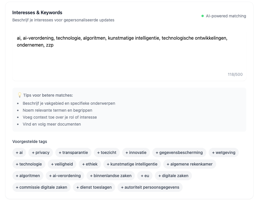 Interesseprofiel instellen in BeleidsRadar