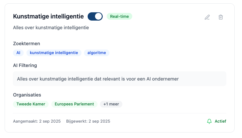 Overzicht van meerdere alerts beheren in BeleidsRadar